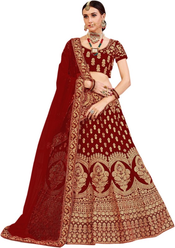 Embroidered Semi Stitched Lehenga, Choli and Dupatta Set Price in India