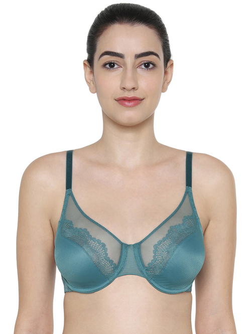 Triumph Teal Green Lace Work Full Coverage Bra Price in India