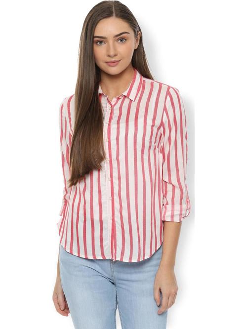 Van Heusen Red & White Striped Shirt Price in India