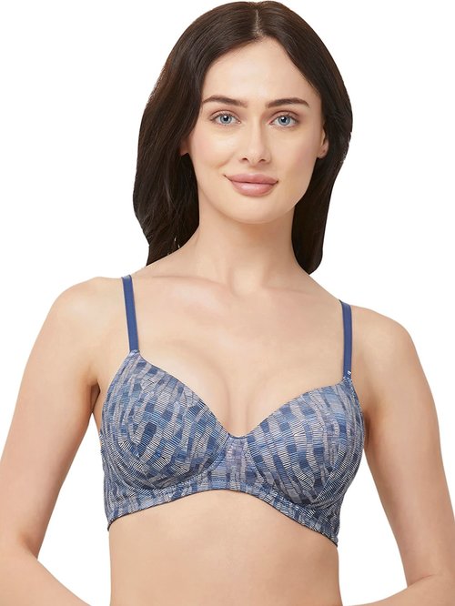 Soie Blue Printed Non Wired Non Padded T Shirt Bra Price in India