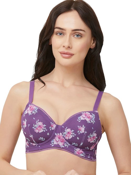 Soie Purple Printed Non Wired Non Padded T Shirt Bra Price in India