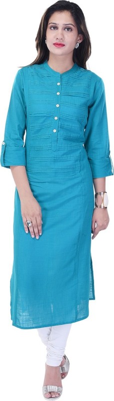 Women Solid Cotton Blend Straight Kurta Price in India