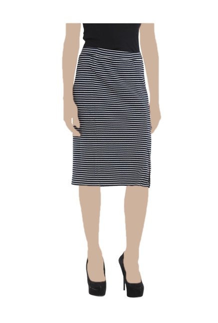 United Colors of Benetton Black Striped Knee Length Skirt Price in India