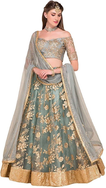 Embroidered Semi Stitched Lehenga, Choli and Dupatta Set Price in India