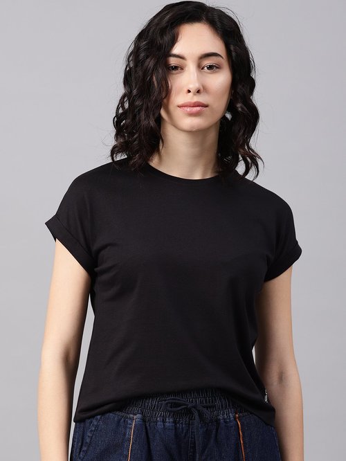 NUSH Black Regular Fit T-Shirt Price in India