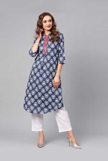 Juniper Blue Floral Print Straight Kurti Price in India