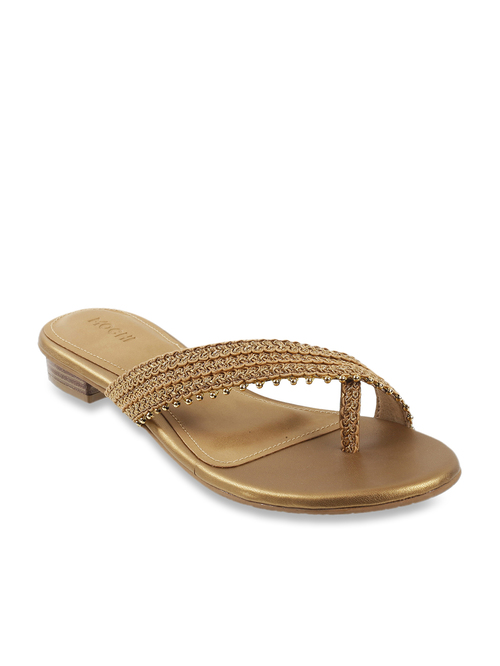 Mochi Antique Gold Cross Strap Sandals Price in India