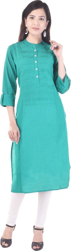 Women Solid Cotton Blend Straight Kurta Price in India