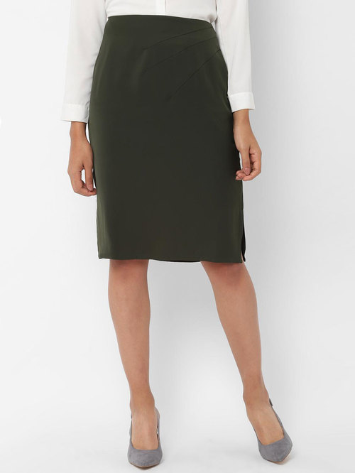 Solly by Allen Solly Olive Knee Length Skirt Price in India