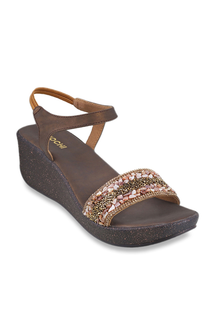 Mochi Brown Sling Back Wedges Price in India