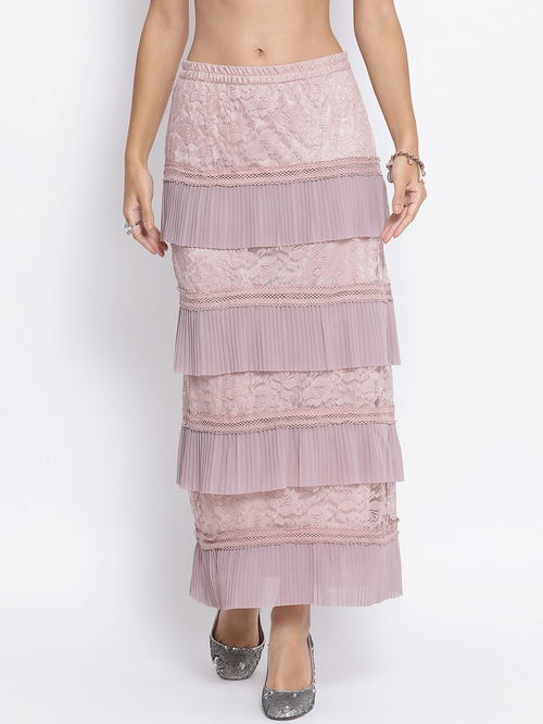 Lela Rose Pink Net Frill With Lace Skirt Price in India