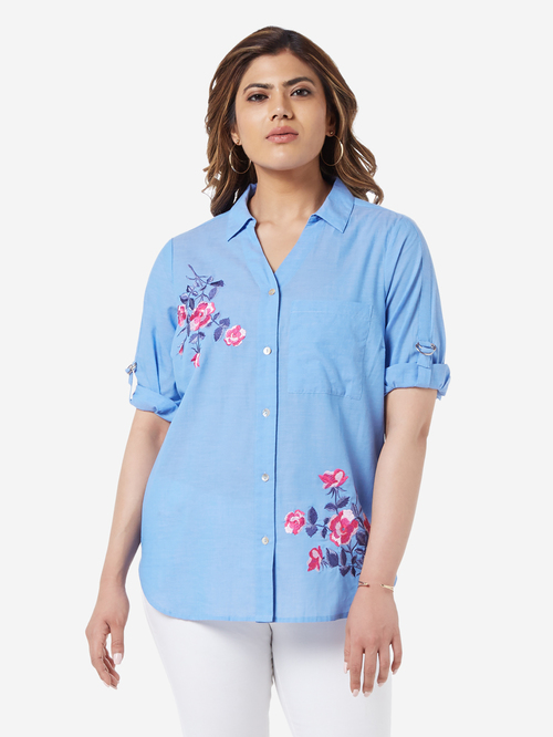 Gia Curve by Westside Blue Embroidered Bridget Casual Shirt Price in India