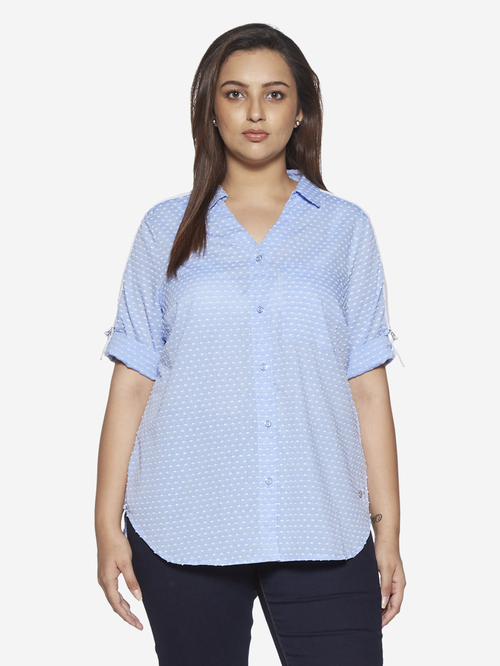 Gia Curve by Westside Light Blue Self-Pattern Bridget Shirt Price in India