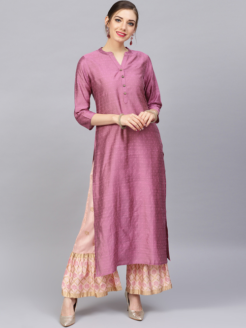 Varanga Mauve Woven Pattern Straight Kurti Price in India