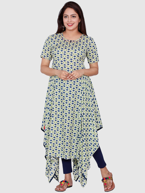 Suti Green Printed A Line Kurti Price in India