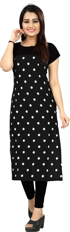 Women Polka Print Poly Crepe Straight Kurta Price in India