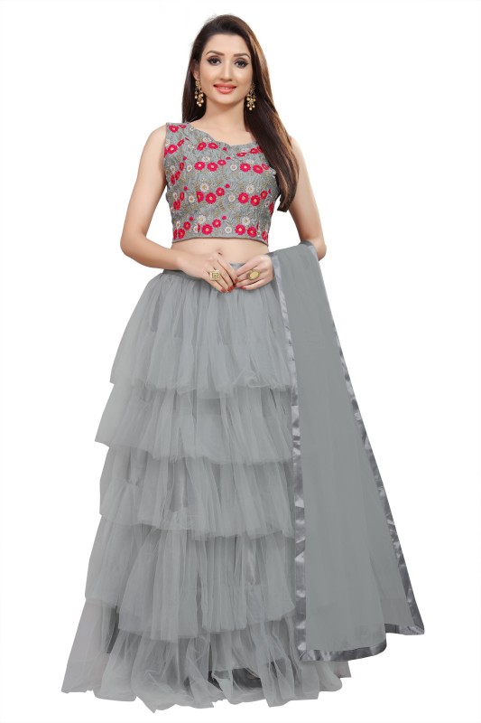 Embroidered Semi Stitched Lehenga, Choli and Dupatta Set Price in India