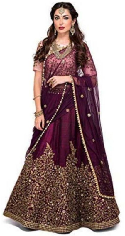 Embroidered Semi Stitched Lehenga, Choli and Dupatta Set Price in India