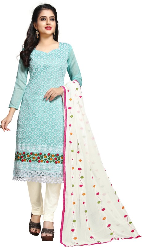 EthnicJunction Chanderi Cotton Embroidered, Embellished Salwar Suit Material Price in India