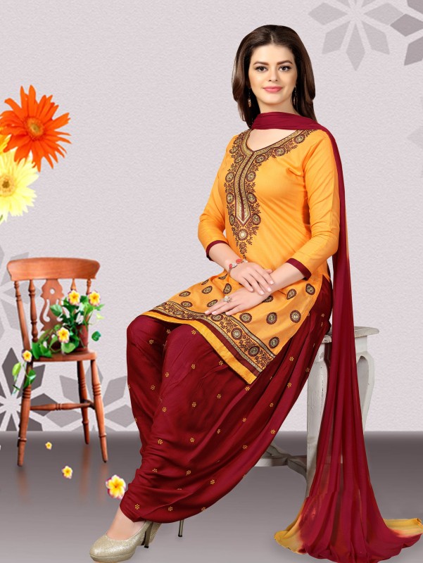 Pragati Fashion Hub Cotton Embroidered Salwar Suit Material Price in India