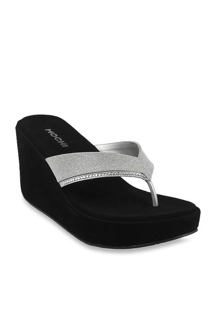 Mochi Silver Thong Wedges Price in India