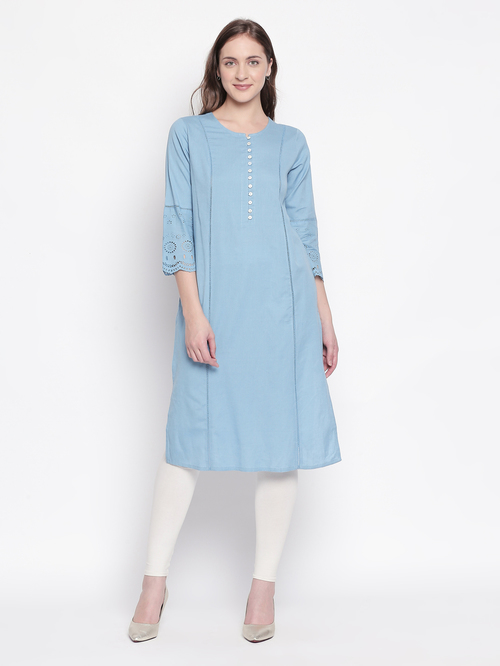 Rangmanch by Pantaloons Blue Linen Kurta Price in India