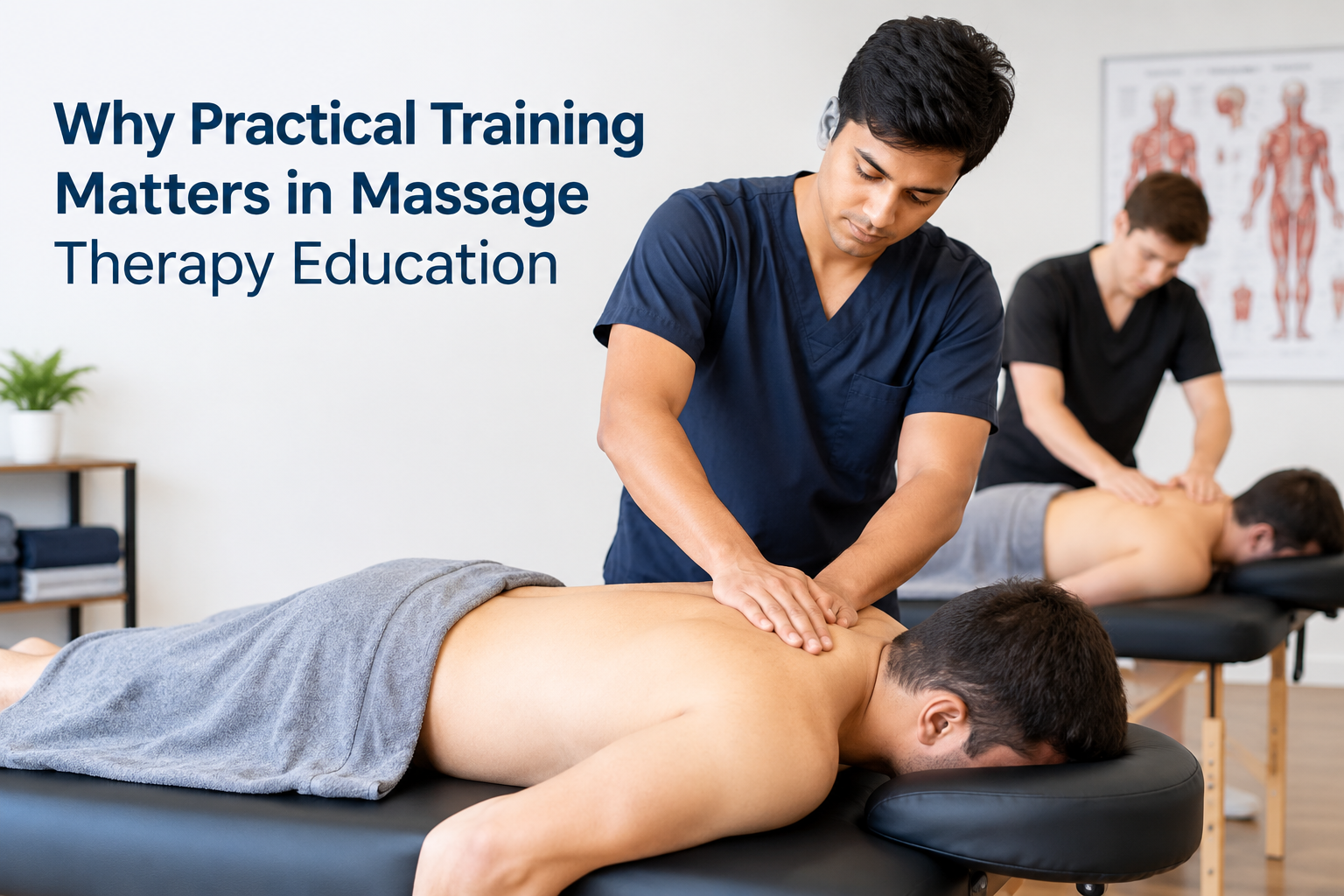 Hands-on massage therapy training helps students develop practical skills and confidence.