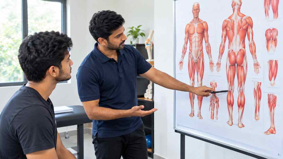 Sports massage anatomy training focused on the human muscular system.