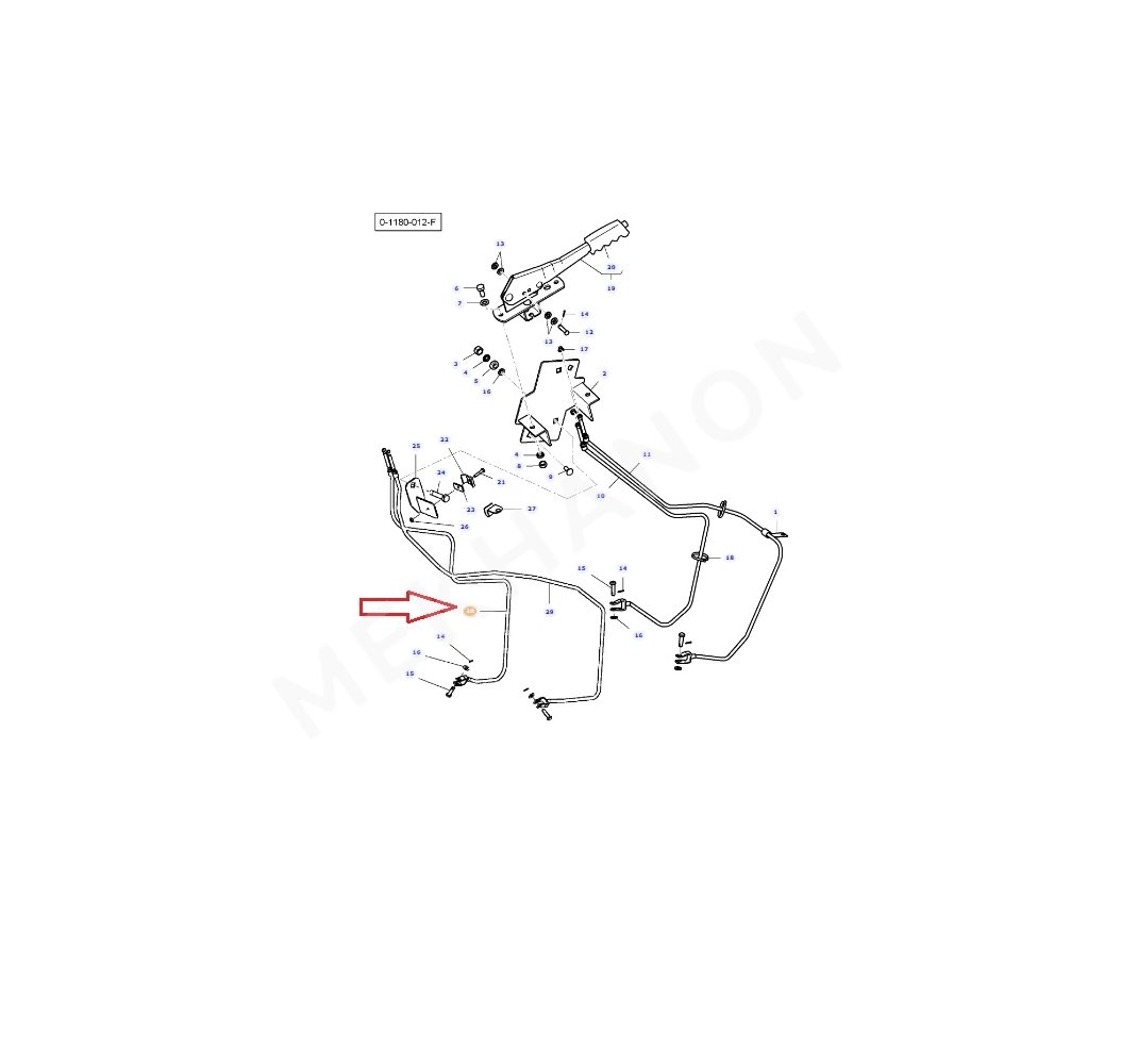 Left Hand Handbrake Cable 2311A02801 Massey Ferguson - View 2