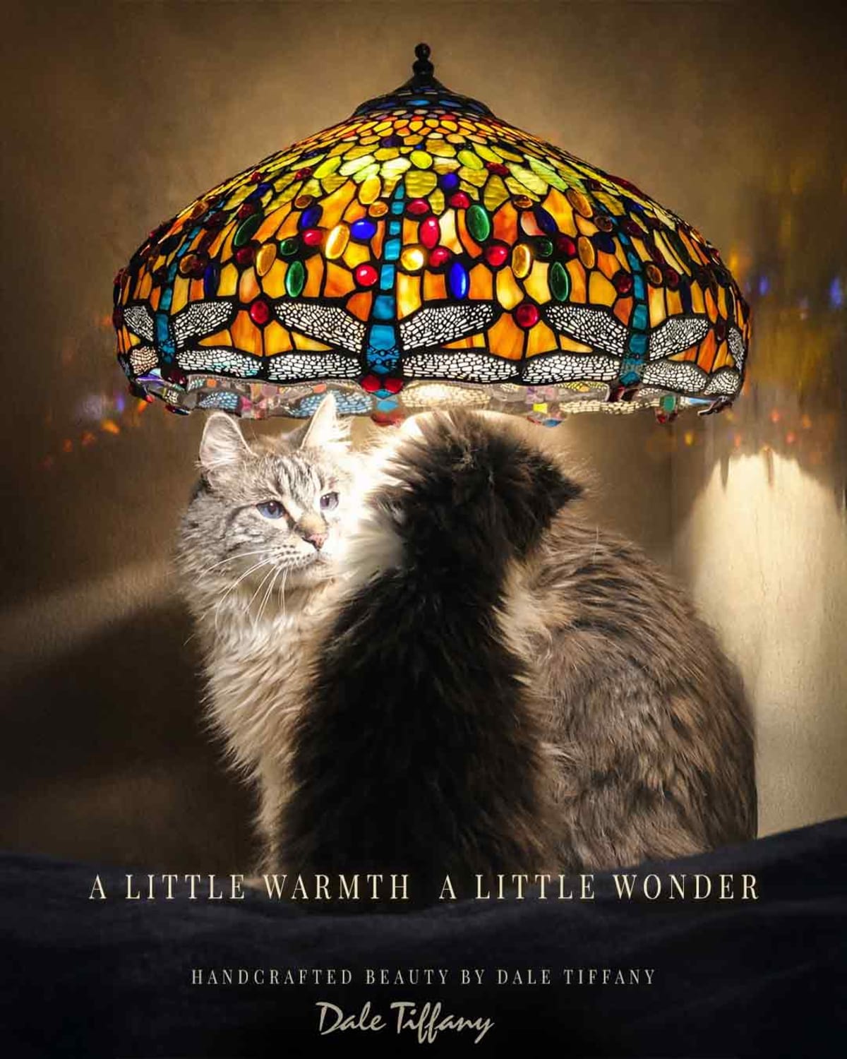 Cats featured alongside a Dale Tiffany lamp