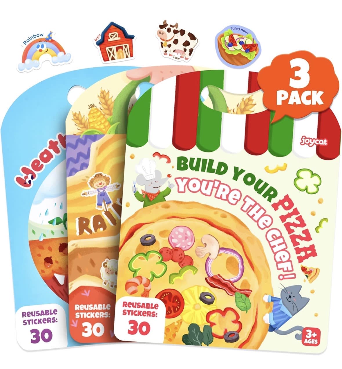 JoyCat Reusable Sticker Book 3 set (Pizza, Farm, Weather)