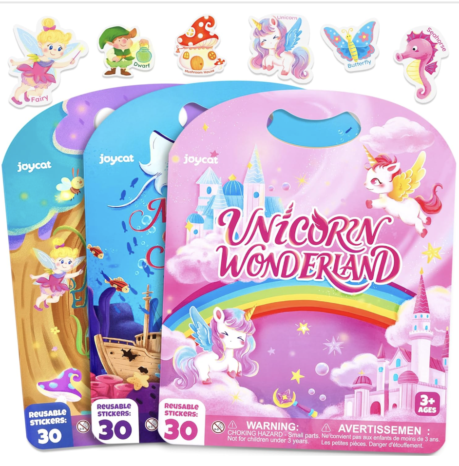JoyCat Reusable Sticker Book 3 set (Unicorn, Mermaid, Fairies)