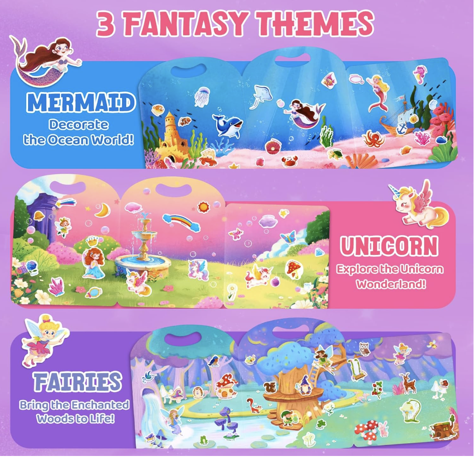 JoyCat Reusable Sticker Book 3 set (Unicorn, Mermaid, Fairies)