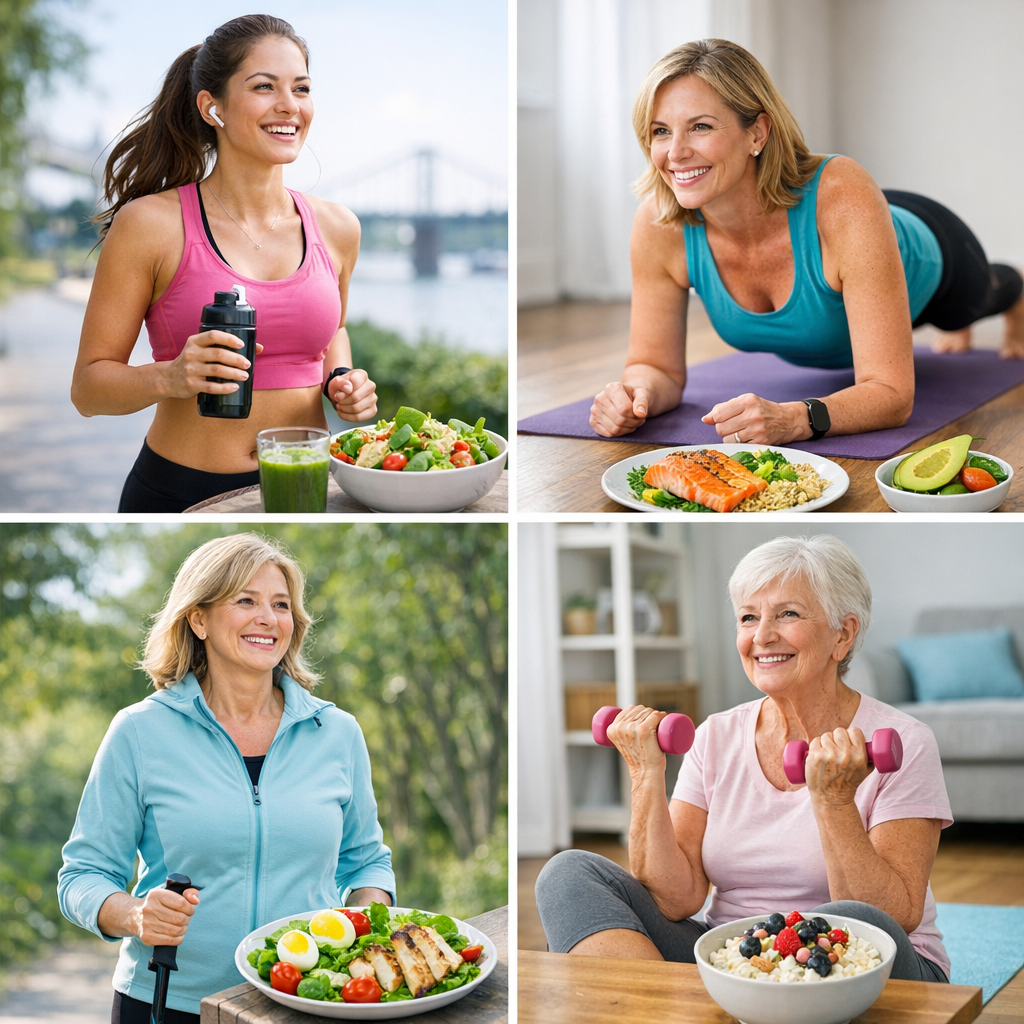 Vrouw die gezond sport en eet als onderdeel van persoonlijk afslankplan per leeftijd