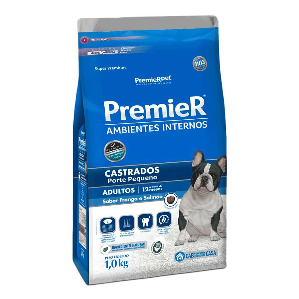 Premier Ambientes Internos Castrados Adultos Frango e Salmão 12kg Premier Ambientes Internos Castrados Adultos Frango e Salmão 12kg