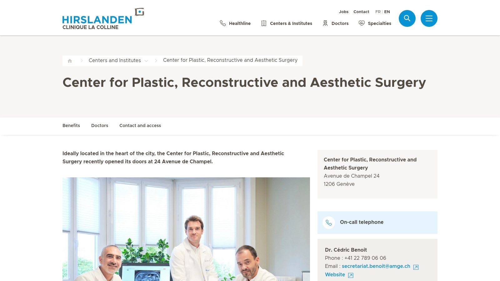 Hirslanden Clinique La Colline – Centro di Chirurgia Plastica, Ricostruttiva ed Estetica