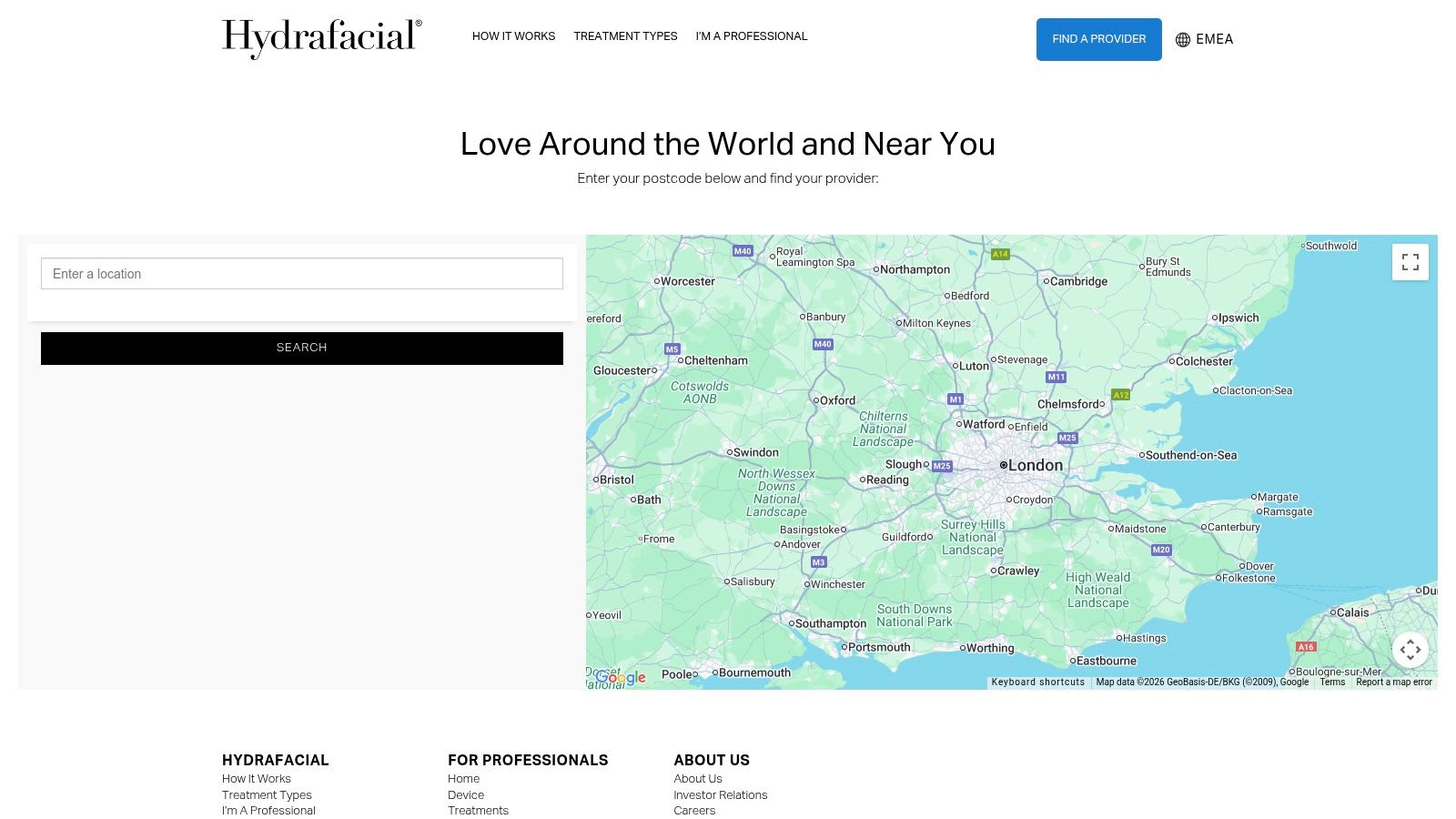 Map of HydraFacial providers in the EMEA region, showing locations in Turkey