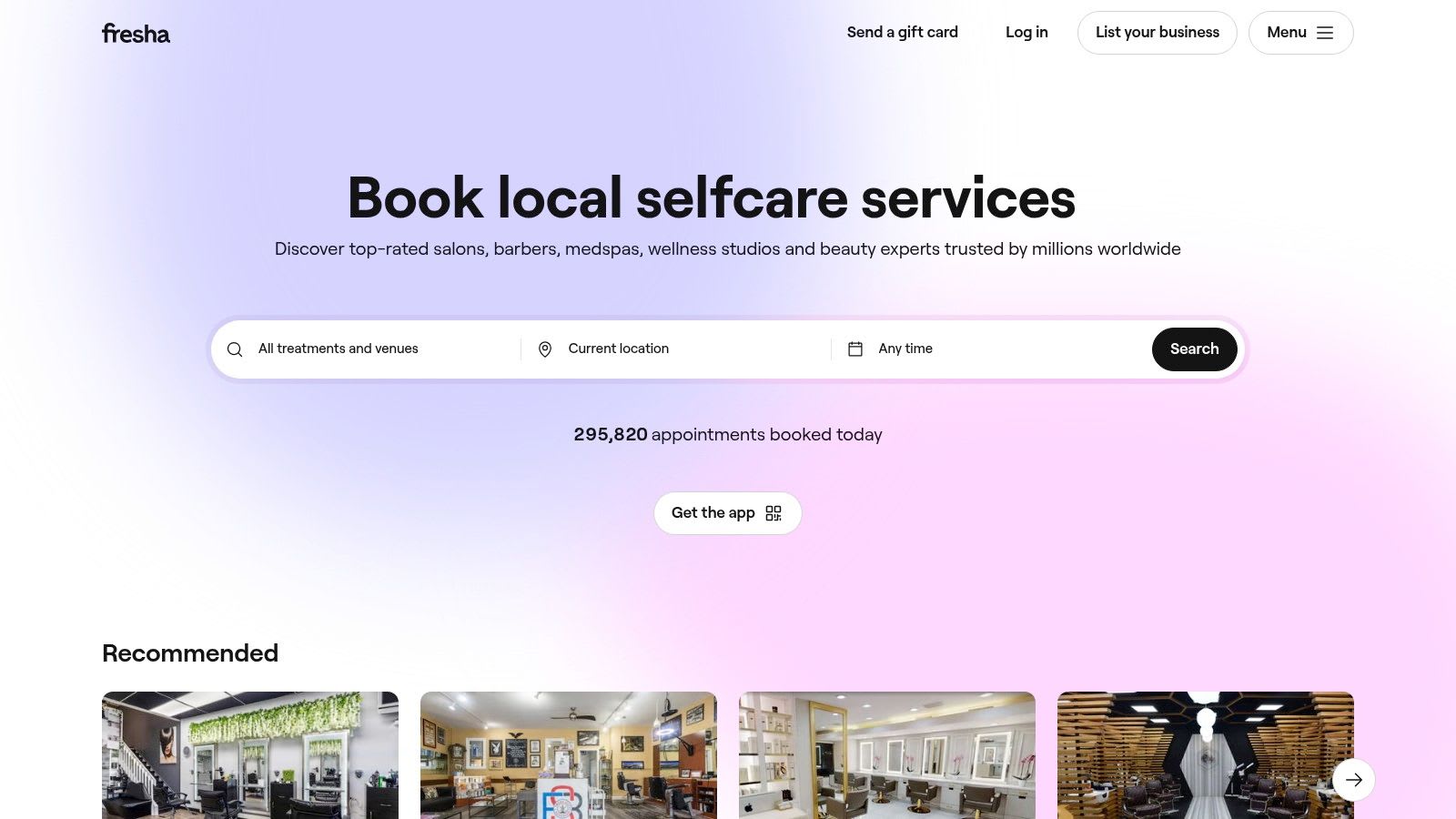 Fresha platform showing HydraFacial booking options