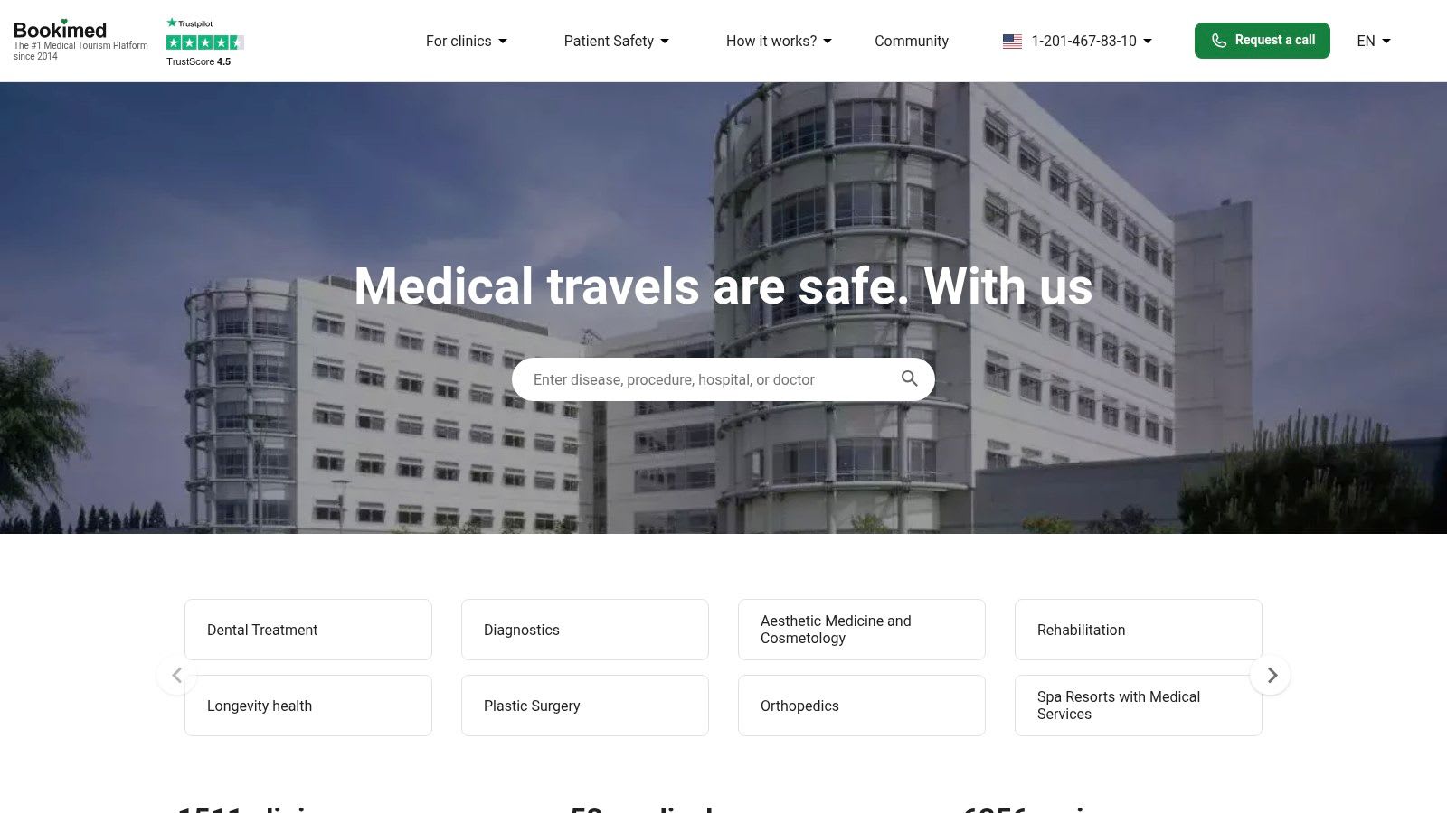 A person researching medical treatment options on the Bookimed website.