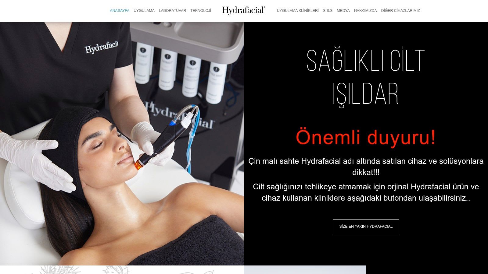 A close-up of the HydraFacial treatment process, showcasing the specialised handpiece on a patient's skin.