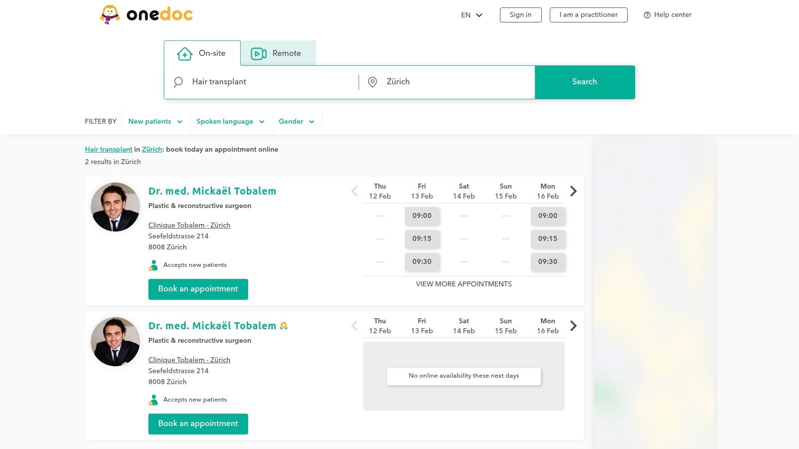 OneDoc — Prenotazione di Trapianto di Capelli a Zurigo