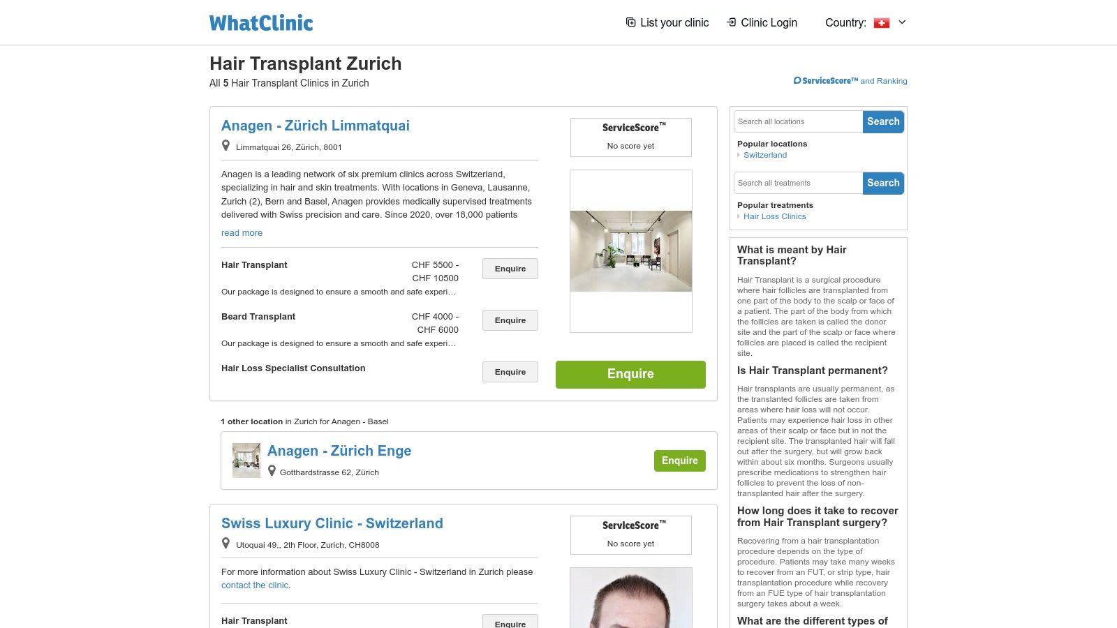WhatClinic — Directory di Trapianto di Capelli a Zurigo