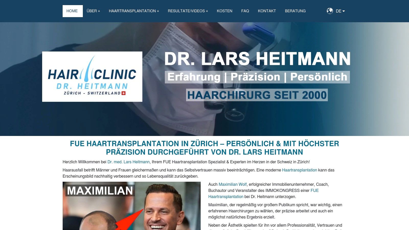 Dr. Lars Heitmann – FUE Haartransplantation Zürich