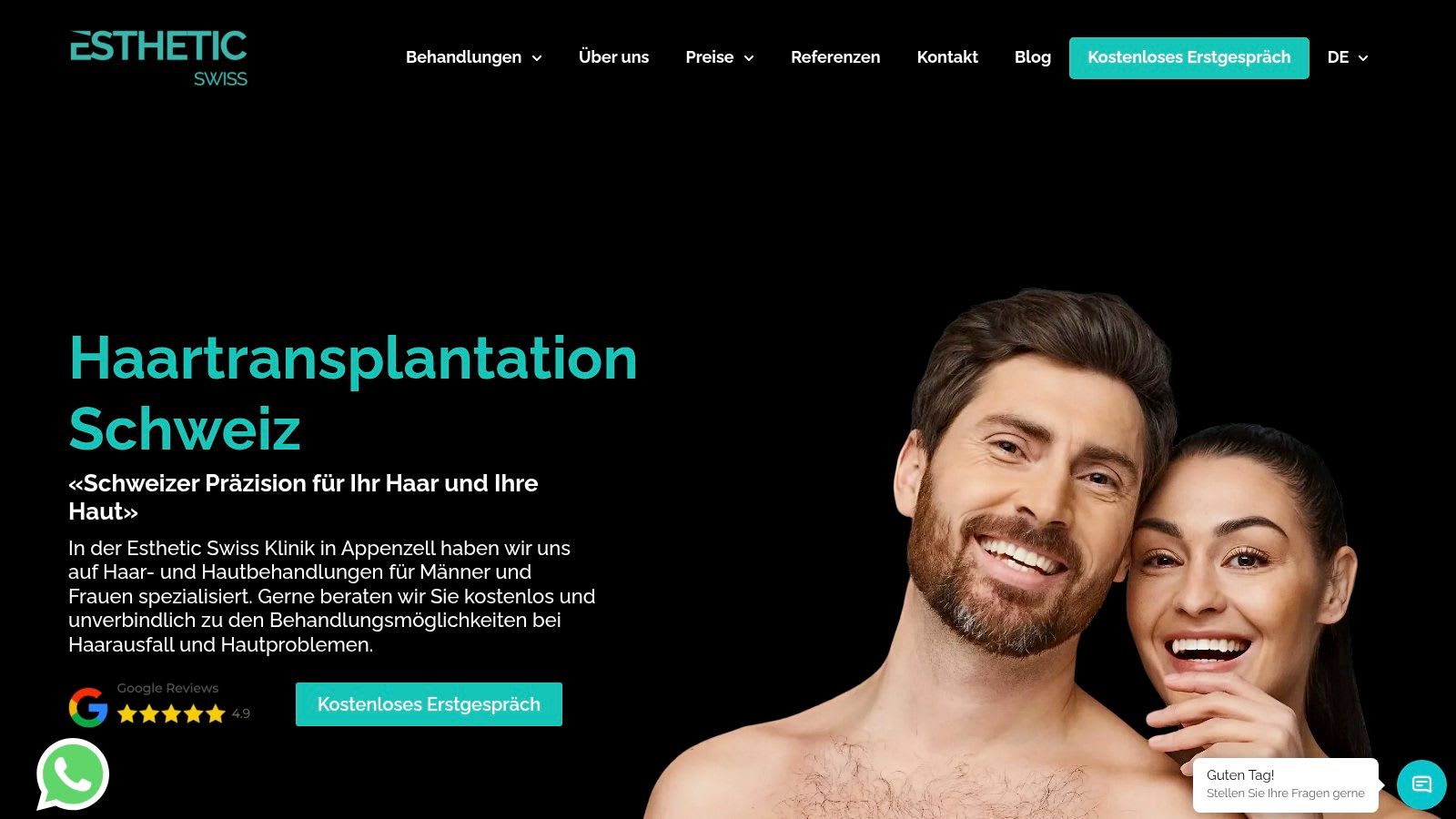 Esthetic Swiss in Appenzell provides a gallery of before-and-after results alongside clear pricing information.