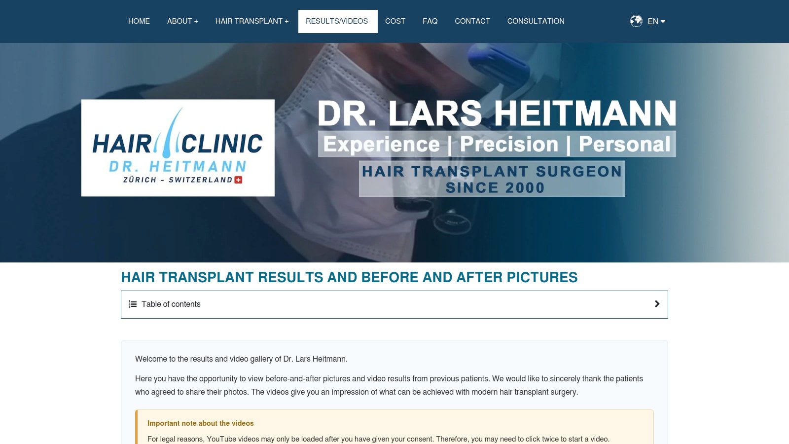 Dr. Lars Heitmann – FUE Hair Transplantation (Zürich)