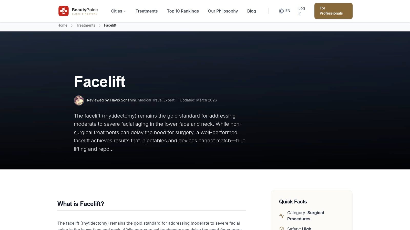 Facelift (Rhytidektomie) — Behandlungsleitfaden