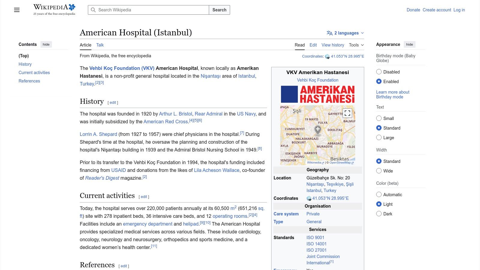 American Hospital (VKV Amerikan Hastanesi) – Department of Plastic, Reconstructive & Aesthetic Surgery