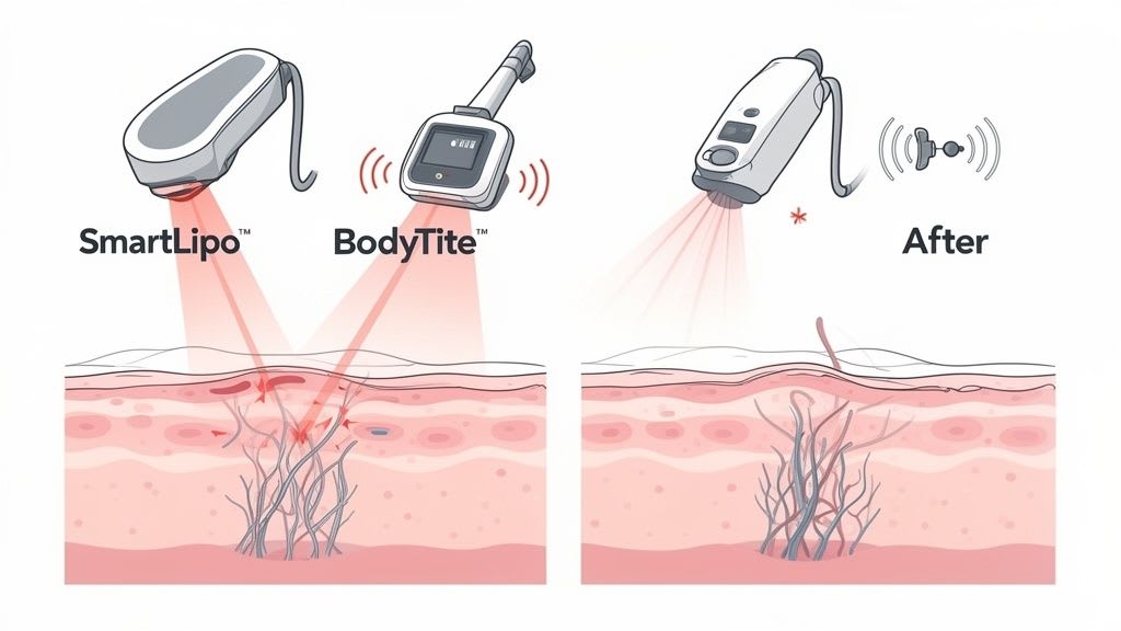 SmartLipo and BodyTite medical diagram demonstrating fat reduction and skin tightening.