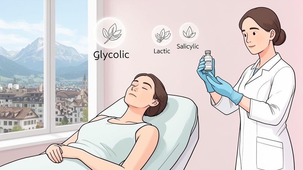 Un professionnel des soins de la peau prépare un peeling chimique avec des acides glycolique, lactique et salicylique pour un client.