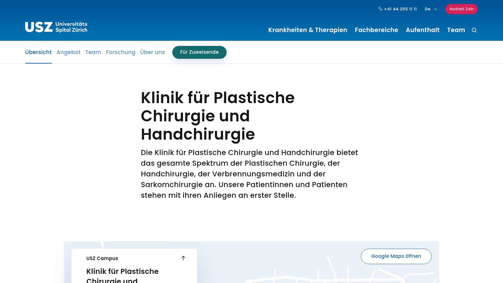 Hôpital Universitaire de Zurich (USZ) – Clinique de Chirurgie Plastique et de Chirurgie de la Main